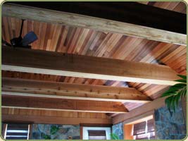 western red cedar ceiling paneling in a sauna room