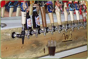 the bar at the three fingered jack has blue stained pine boards