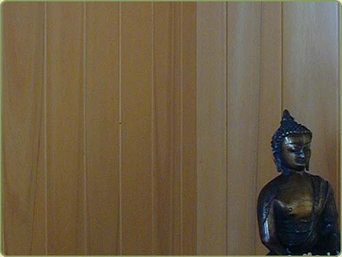 A pivturre of a yoga studio completely covered in Alaskan yellow cedar interior paneling.