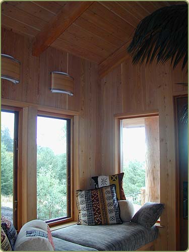 picture of a room with douglas fir interior paneling.