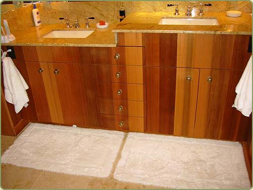 image of a bath cabinet made of red cedar interior paneling.