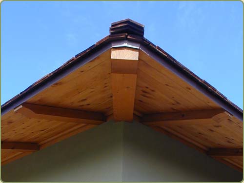 Image of alaskan yellow cedar rafters and soffit.