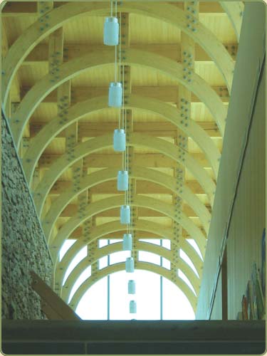 Image of alaskan yellow cedar beams and rafters in Sage Hill school, CA