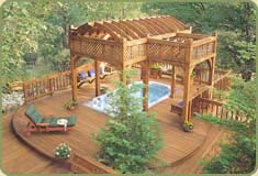 covered hot tub with redwood posts and beam