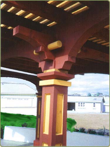 Detail of the marinetti arbors, featuring red cedar beams