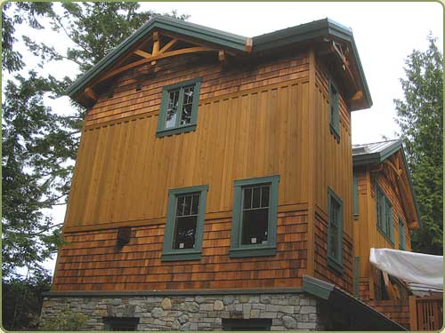 a combination of sidewall shakes and board and batt siding.