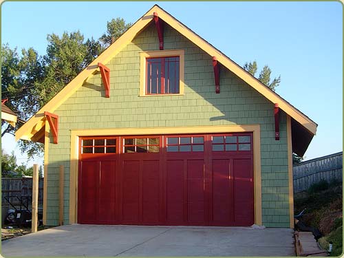 front view of a garage with western red cedar shigles siding