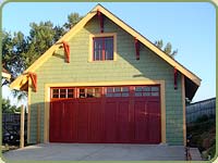 garage with red cedar stained shingles