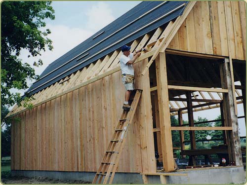 a barn with douglas fir siding.