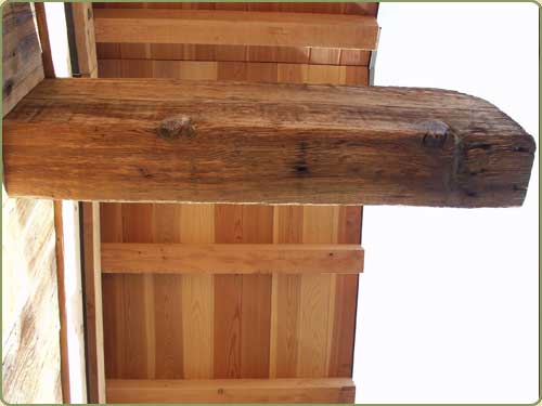 image of douglas fir soffit, also shown is a red cedar beam