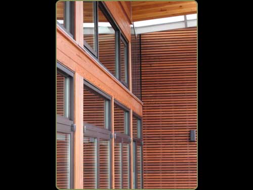 large image of the custom milled redwood on the entry