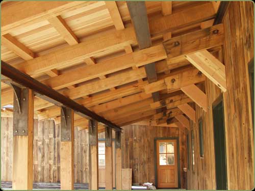 large view of the larch and fir soffits, red cedar beams also shown