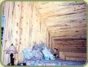 blue stained pine paneling