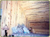 wall and ceiling blue stain paneling